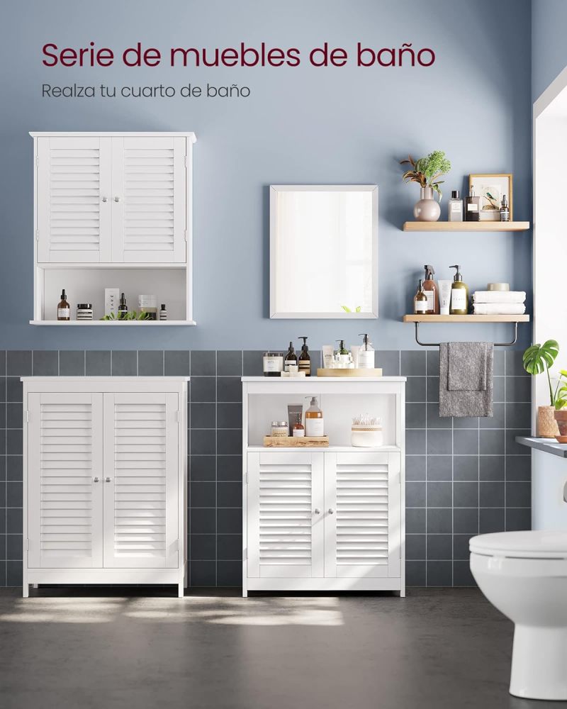 VASAGLE UBBC40WT - Mueble de baño no Empotrado, con Puertas de Doble obturación y Estante Ajustable, para baño, Sala de Estar, Entrada, Cocina, Color Blanco