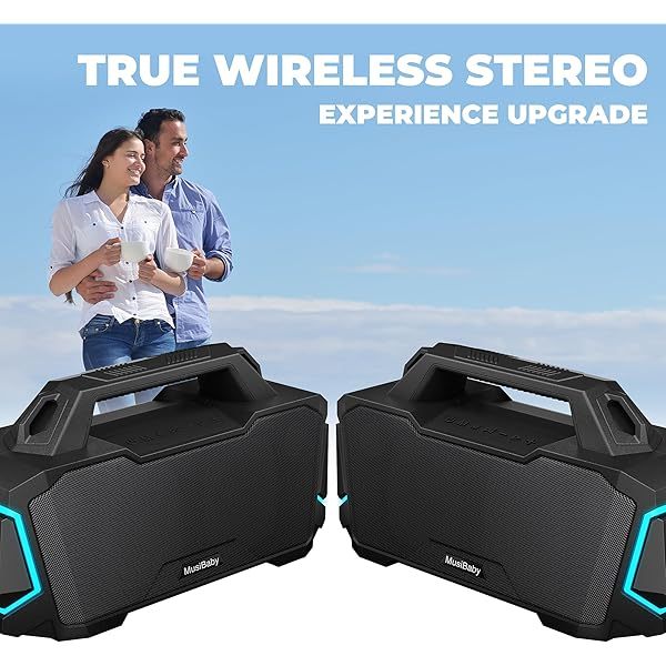 Altavoz Bluetooth, altavoces inalámbricos Bluetooth de 80 W, altavoz portátil resistente al agua IPX6 con 20 horas de reproducción, Bluetooth 5.3, altavoz portátil para exteriores, boombox grande para fiestas en casa y viajes (negro)
