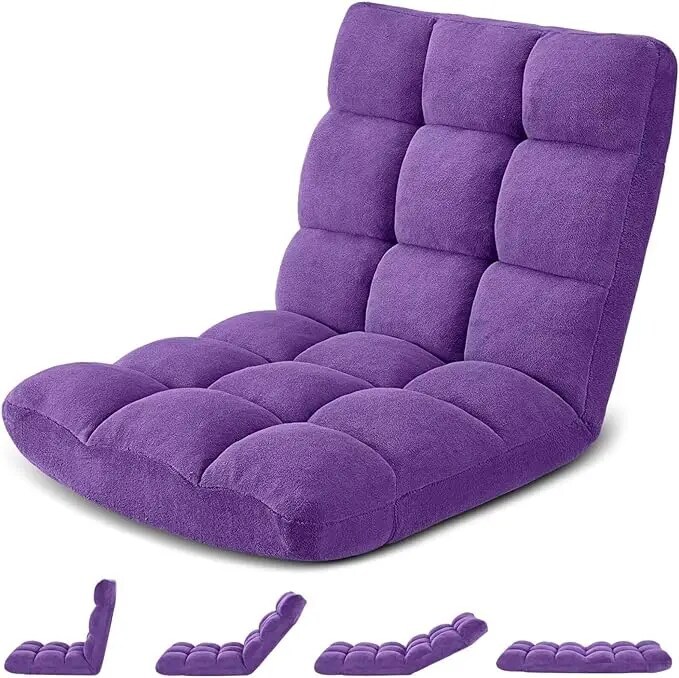 Folding Floor Gaming Chair Cushioned Adjustable Lazy Sofa Chair/Flannel for Adults&Kids Perfect for ReadingGamingCamel