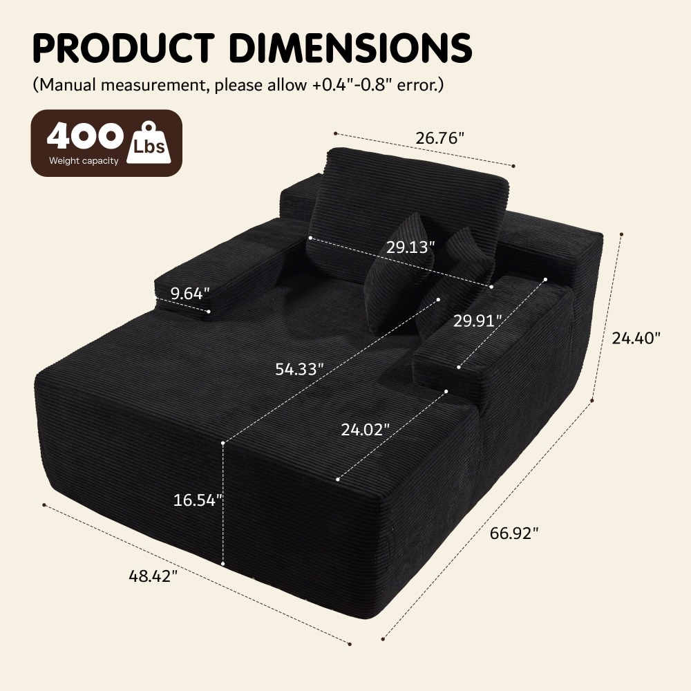 Sillón Chaise Lounge Gigante Ovios 170x122cm - Sofá Cama Ultra Cómodo de Pana, Sin Montaje, Para Salón