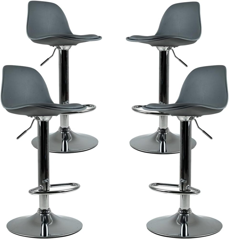 Juego de 4 Sillas para Bar con Reposapiés y Respaldo Medio | Taburetes Giratorios para Barra, Restaurantes, cocinas, con Altura Ajustable, Cómodas y Acolchadas(Negro1)