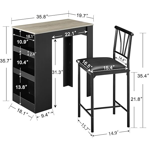 Mesa de bar pequeña y sillas de cocina alta rincón de desayuno con taburetes/juego de comedor para 2