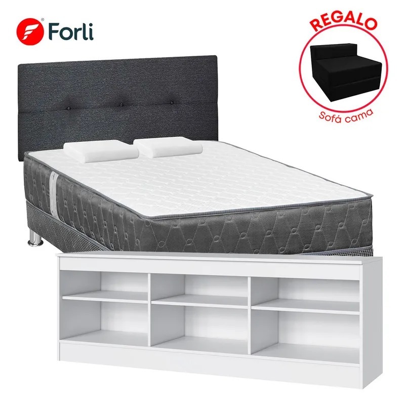 Combo Dormitorio Acqua 2 Plazas + Mesa de TV 50" + Sofá Cama