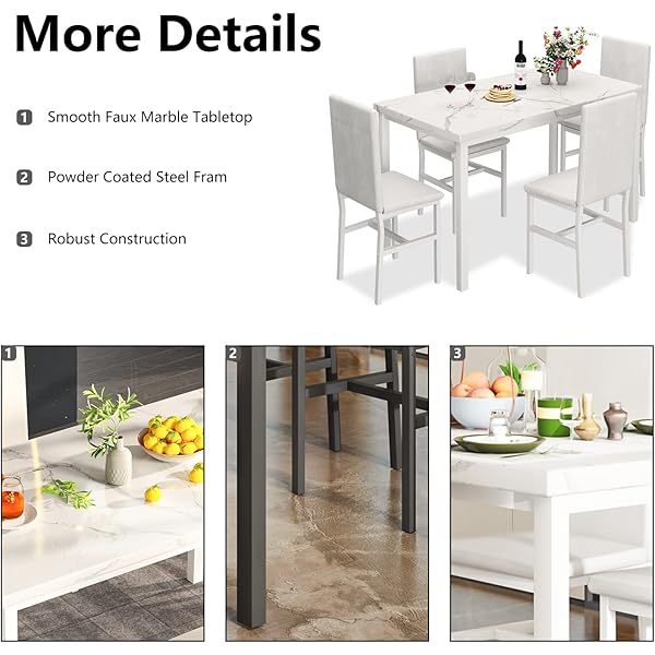 Juego de mesa de comedor para 4, 5 piezas de mármol DiningTableSet