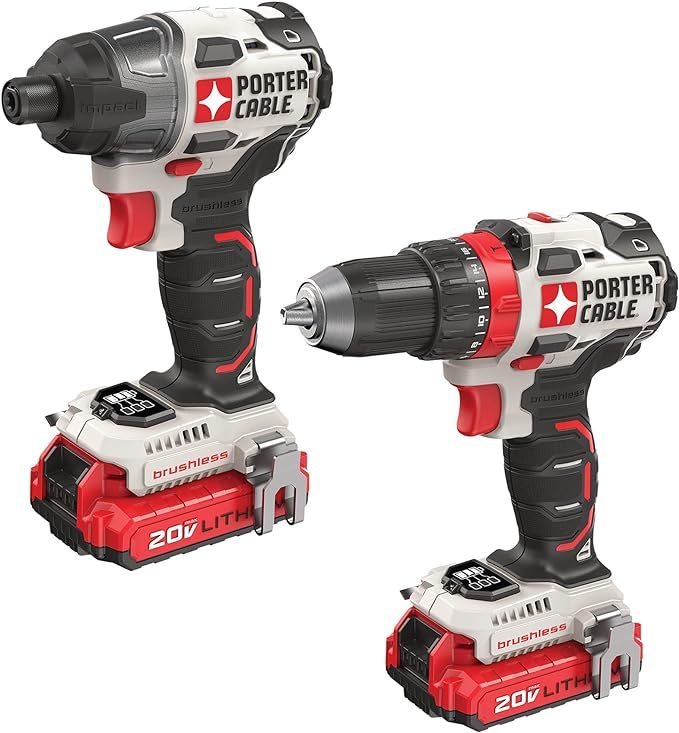 20 V MAX taladro inalámbrico y destornillador de impacto, kit combinado de herramientas eléctricas con 2 baterías y cargador (PCCK619L2)