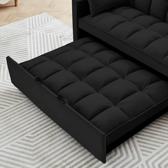 Sofá convertible de 55 pulgadas 3 en 1 sofá de terciopelo pequeño con cama extraíble, respaldo reclinable, almohadas y bolsillos, futón para sala de estar, departamento, oficina