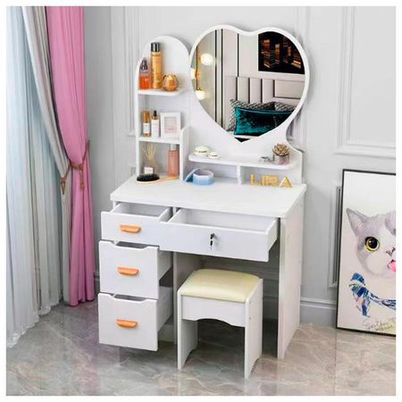 Tocador de Maquillaje Con Espejo y Taburete Para Dormitorio | Blanco