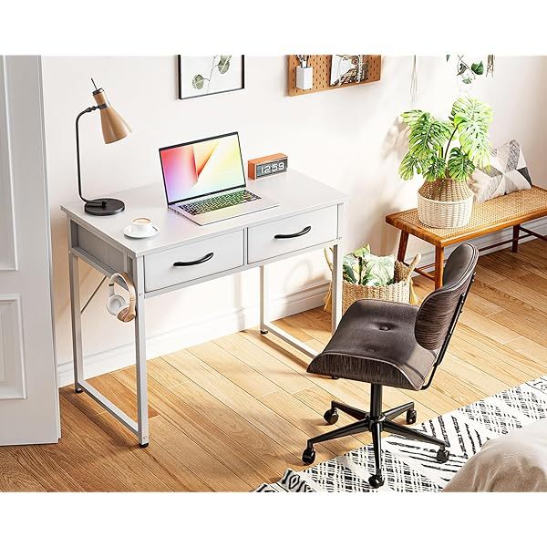 Escritorio de tocador blanco, mesa de estudio, escritura y trabajo moderna de 32 pulgadas