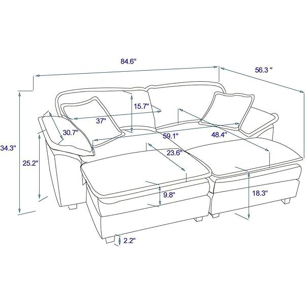 Sofá seccional Loveseat con otomana, sofá cama moderno con almohadas