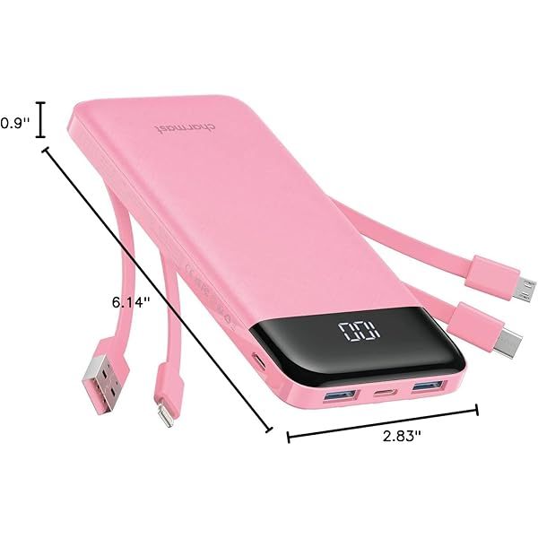 Portable Charger with Built in Cables, Portable Charger with Cords Wires Slim 10000mAh Travel Essentials Battery Pack 6 Outputs 3A High Speed Power Bank for iPhone Samsung Pixel LG Moto iPad A-Black