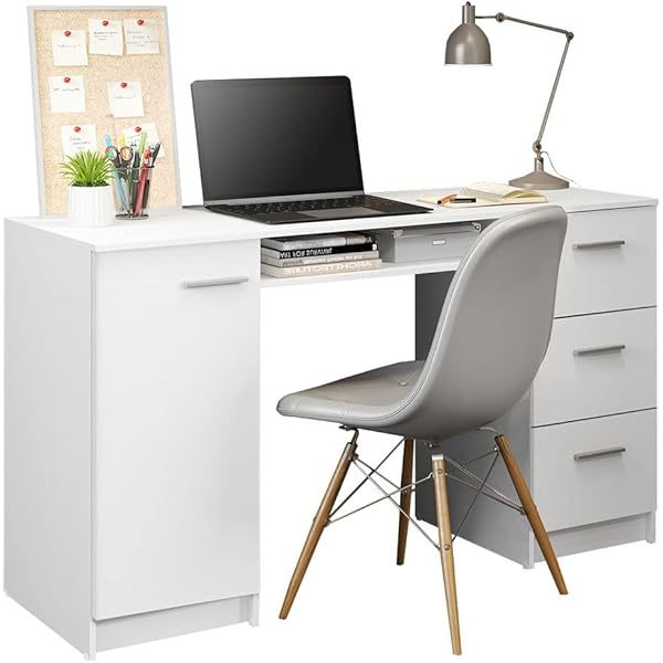 Madesa Escritorio para Pc con 3 Cajones y 1 Puerta Alaska - Blanco
