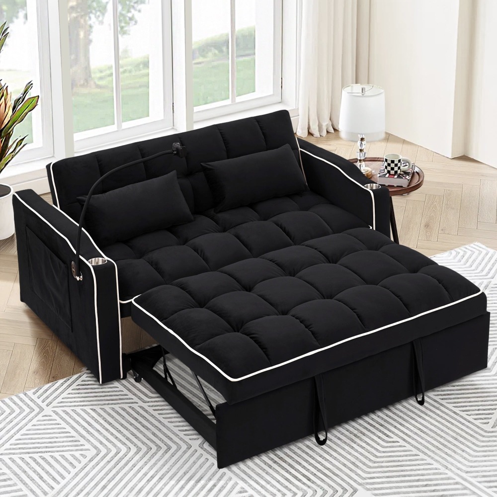Sofá Cama Convertible 3 en 1, Loveseat Cama Nido con Soporte para Teléfono