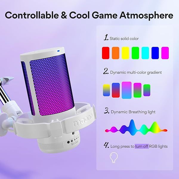 Micrófono USB para juegos, micrófono de condensador con cancelación de ruido, silenciador, ganancia, monitoreo y brazo articulado para transmisión