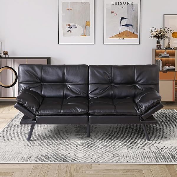 Sofá cama futón de espuma viscoelástica ajustable, sofá con respaldo convertible y reposabrazos, futón plegable, moderno futón cama para sala de estar, apartamento, oficina, habitación pequeña, sofá cama de 71 pulgadas, color negro