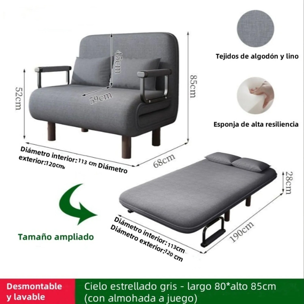 Sofá Cama 120×190cm Tejido De Algodón Y Lino Almacenaje