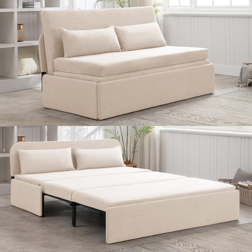 Sofá cama Queen plegable, colchón convertible, sofá cama doble plegable con 2 cojines, sofá cama