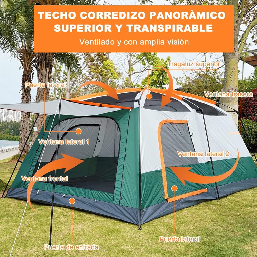 Dopwii Casa de Campaña Portátil,Tienda de Campaña para5~8 Personas,Tienda Familiar de Fácil Instalación,Tienda para Acampar Impermeable con Alfombra de Piso y Toldo de Puerta,Gran Ventilación
