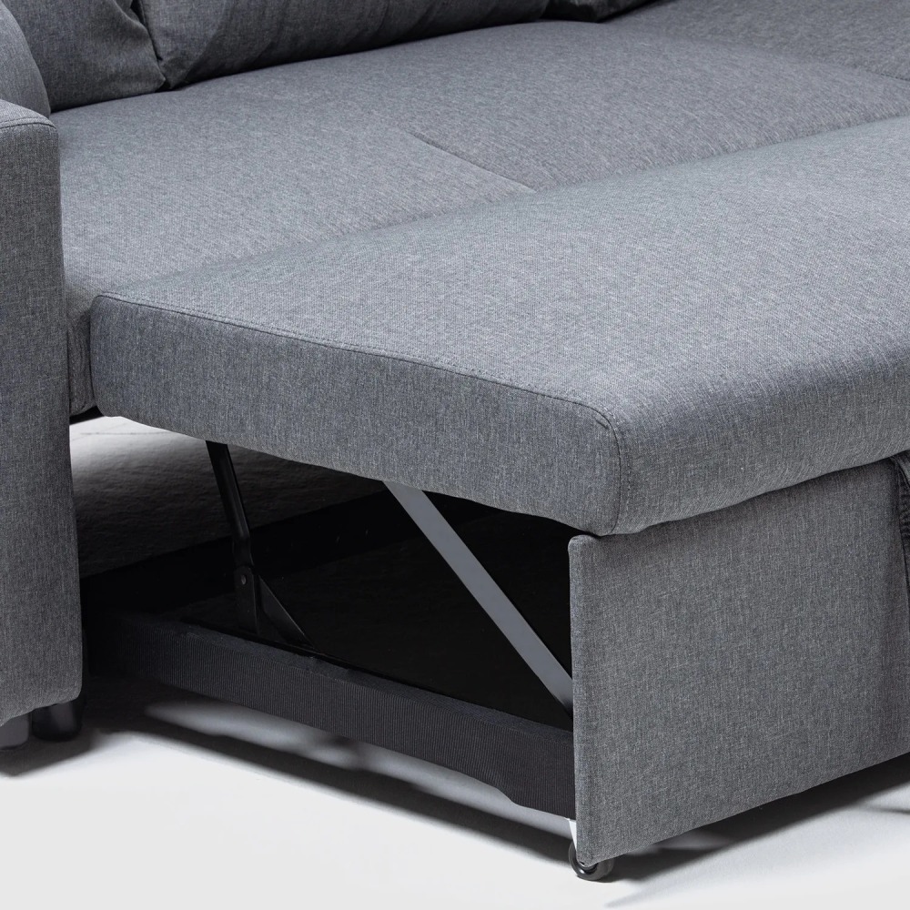 Sofá Seccional Cama 2 Plazas Lino Gris Sidney KMB1002GR