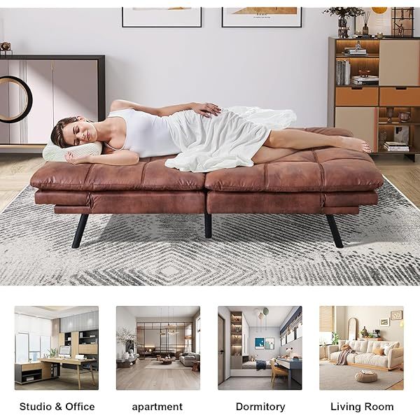 Sofá cama futón de espuma viscoelástica ajustable, sofá con respaldo convertible y reposabrazos, futón plegable, moderno futón cama para sala de estar, apartamento, oficina, habitación pequeña, sofá cama de 71 pulgadas, color negro