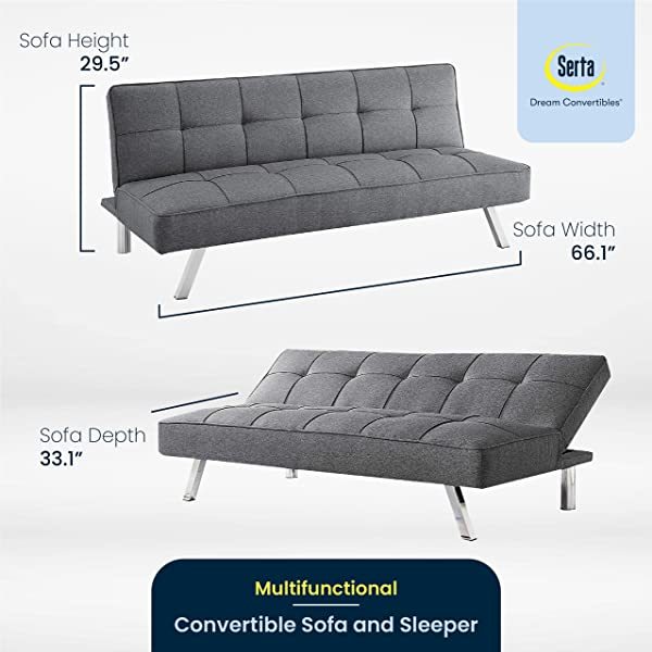 Serta Rane Convertible Sofa Lounger Microfiber Light Grey Full Light Gray Modern