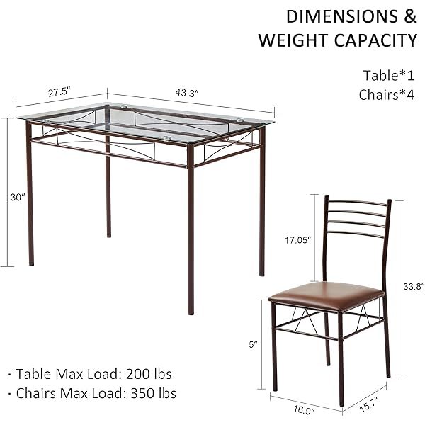 juego de mesa de comedor con mesa de vidrio para 4, Negro