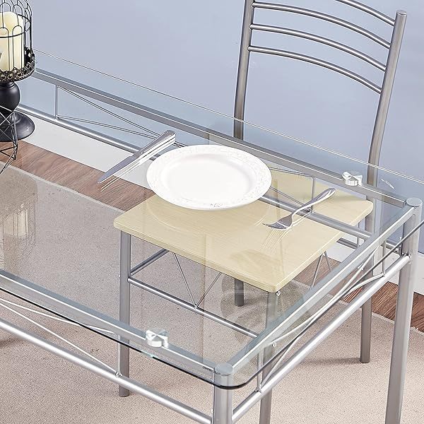 Mesa de comedor con 4 sillas [4 manteles individuales incluidos, negro, 43,3 x 27,5 x 30, 15,7 x 16,9 x 33,8] Juego de mesa de comedor negro para 4