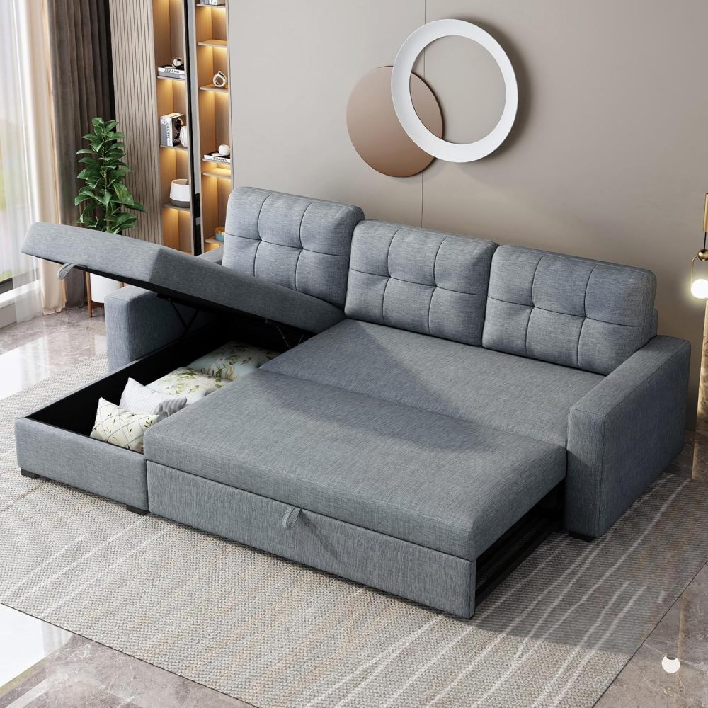 Sofá cama, sofá extraíble en forma de L con chaise longue con espacio de almacenamiento