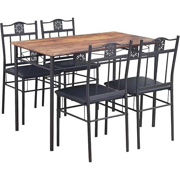 juego de mesa de comedor con mesa de vidrio para 4, Negro