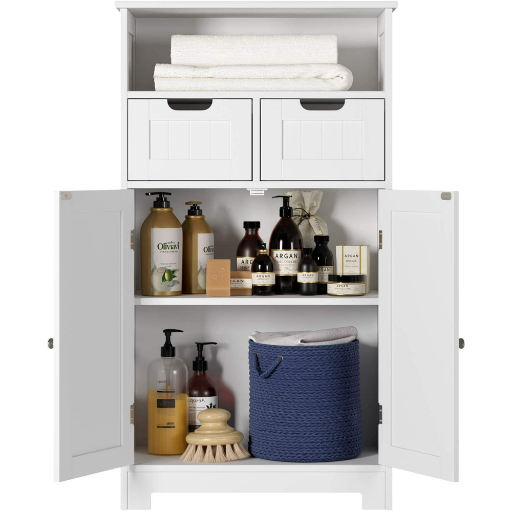 Homfa - Mueble de almacenamiento para el suelo del baño, armario de madera para ropa blanca con estante ajustable, organizador independiente para la oficina y la sala de estar, color blanco