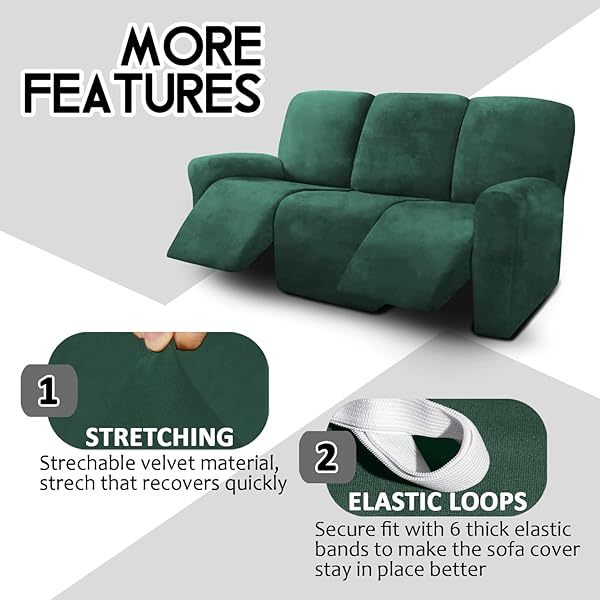 Fundas de sofá reclinables de terciopelo de 8 piezas, fundas elásticas para sofá reclinable de 3 cojines, fundas para sofá reclinable, muebles
