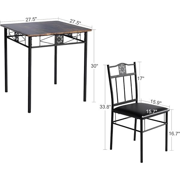 Mesa de comedor con 4 sillas [4 manteles individuales incluidos, negro, 43,3 x 27,5 x 30, 15,7 x 16,9 x 33,8] Juego de mesa de comedor negro para 4