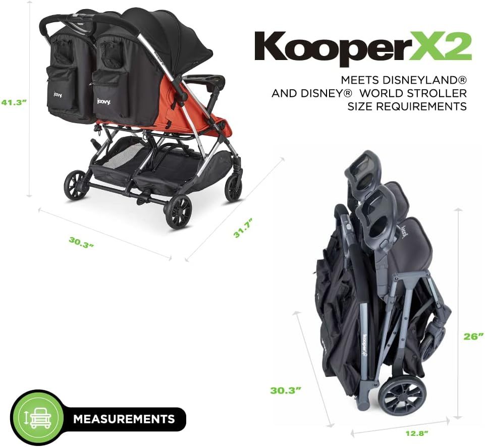 Joovy Kooper X2 carriola doble, carriola de viaje ligero, plegable compacto con bandeja