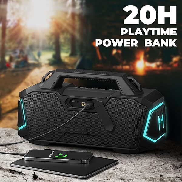 Altavoz Bluetooth, altavoces inalámbricos Bluetooth de 80 W, altavoz portátil resistente al agua IPX6 con 20 horas de reproducción, Bluetooth 5.3, altavoz portátil para exteriores, boombox grande para fiestas en casa y viajes (negro)