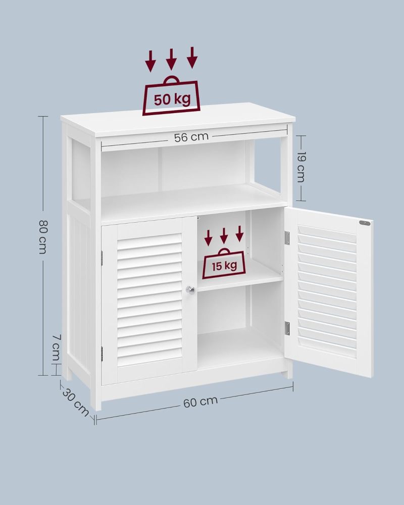 VASAGLE UBBC40WT - Mueble de baño no Empotrado, con Puertas de Doble obturación y Estante Ajustable, para baño, Sala de Estar, Entrada, Cocina, Color Blanco