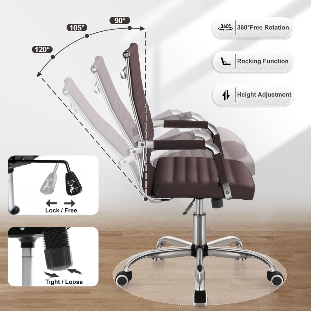 Silla de Trabajo con Brazos - Piel Imitación Cuero - Ideal para Oficina/Reuniones