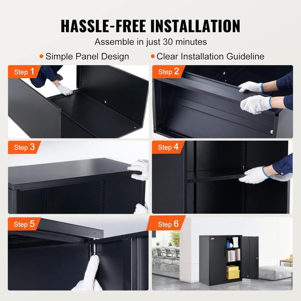 Metal Storage Cabinet with Wheels, 75'' Locking Steel Storage Cabinet with 2 Magnetic Doors and 4 Adjustable Shelves for Office, Garage, Home