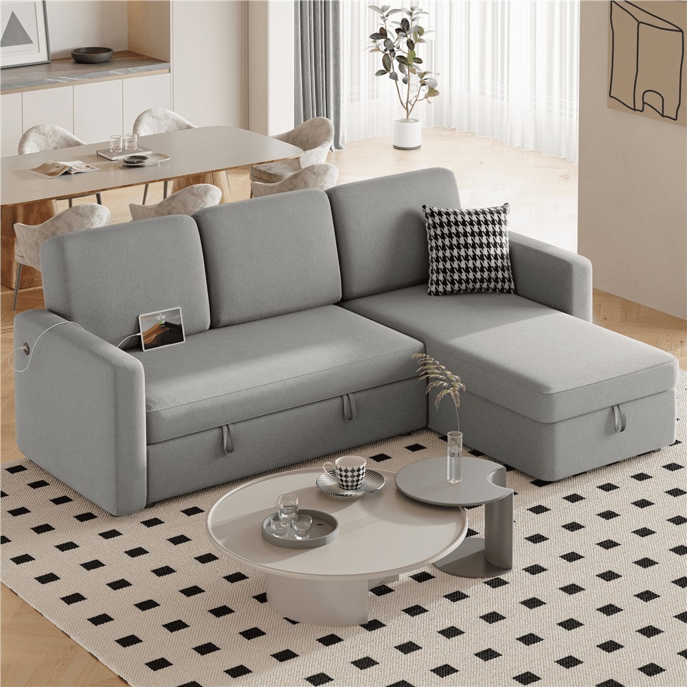 Sofá Seccional Reversible Alden Design con Puertos USB y Type-C para Sala de Estar