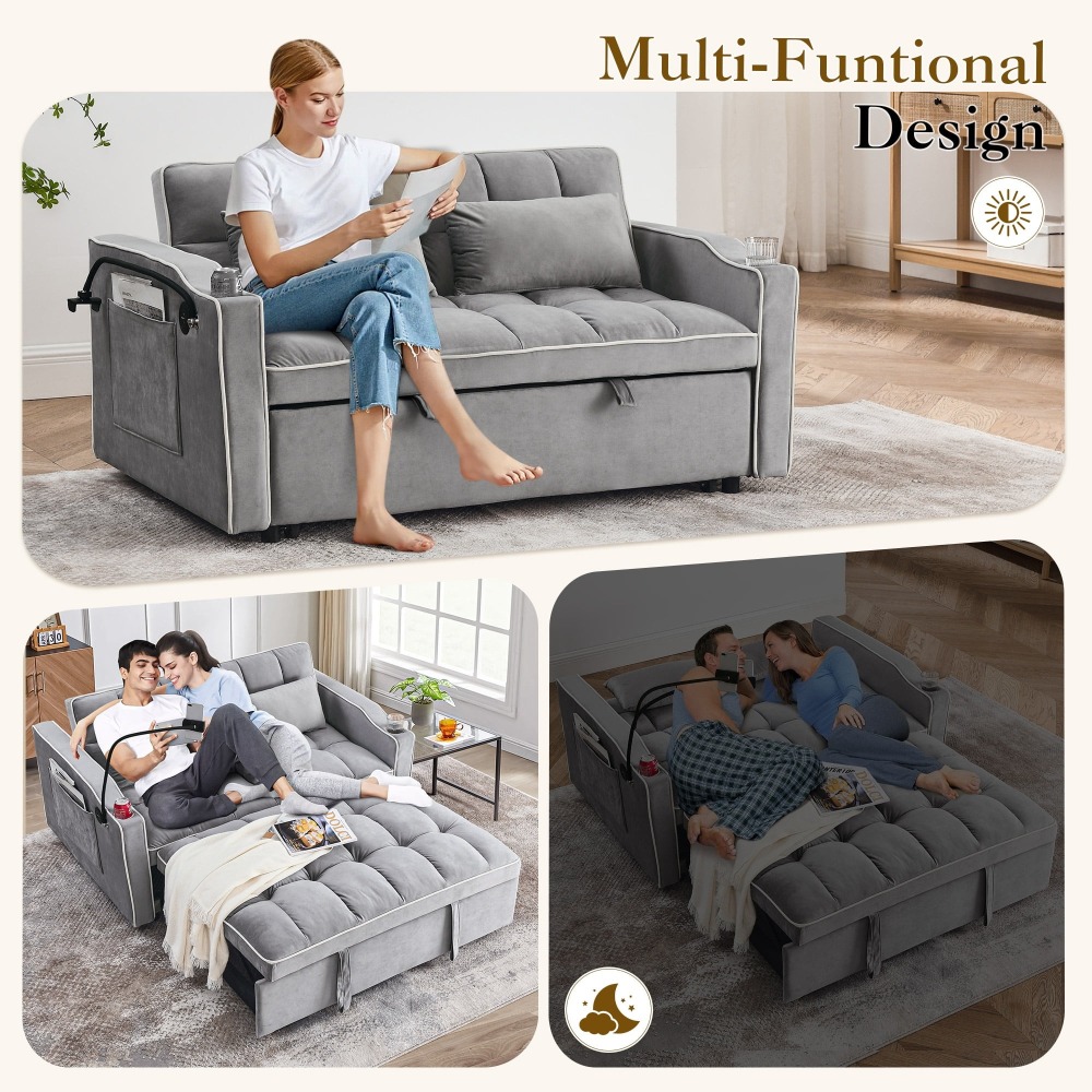 Sofá Cama Convertible 3 en 1, Loveseat Cama Nido con Soporte para Teléfono