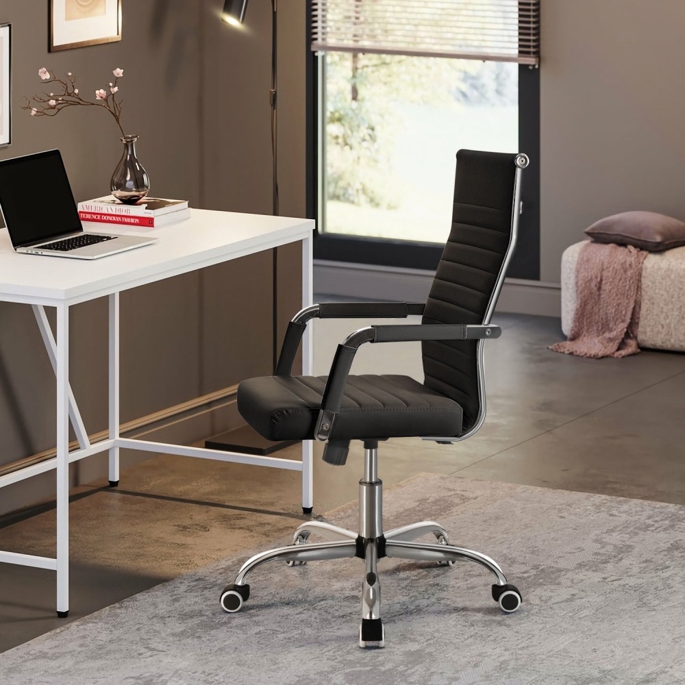 Silla de Trabajo con Brazos - Piel Imitación Cuero - Ideal para Oficina/Reuniones