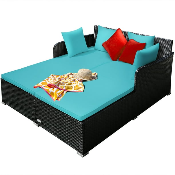 Costway Sofá Cama de Ratán para Exteriores con Cojines y Cojines, Color TurquesaCostway Sofá Cama de Ratán para Exteriores con Cojines y Cojines, Color Turquesa