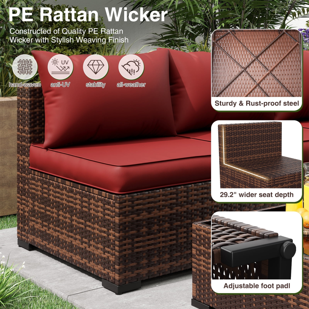 Juego de muebles de patio de 7 piezas, sofá seccional para exteriores para todo tipo de clima