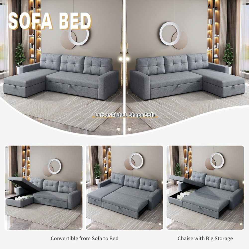 Sofá cama, sofá extraíble en forma de L con chaise longue con espacio de almacenamiento