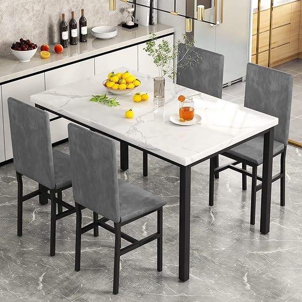 Juego de mesa de comedor para 4, 5 piezas de mármol DiningTableSet