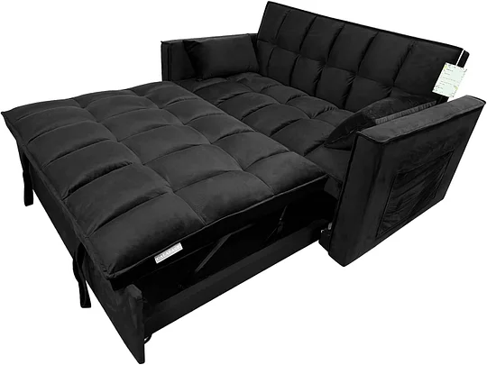 Sofá convertible de 55 pulgadas 3 en 1 sofá de terciopelo pequeño con cama extraíble, respaldo reclinable, almohadas y bolsillos, futón para sala de estar, departamento, oficina