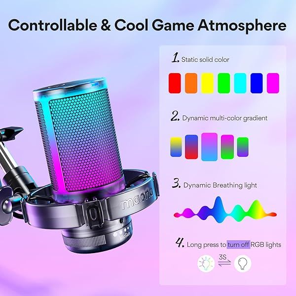 Micrófono USB para juegos, micrófono de condensador con cancelación de ruido, silenciador, ganancia, monitoreo y brazo articulado para transmisión