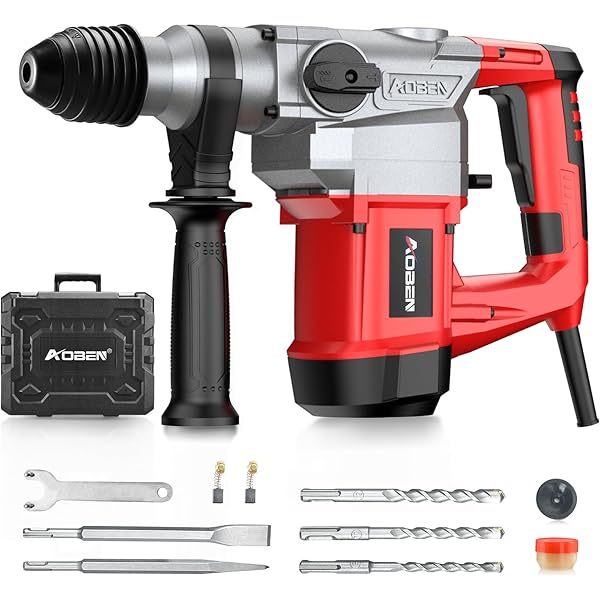 Taladro percutor rotativo con control de vibración y embrague de seguridad, martillo demoledor para hormigón, incluye 3 brocas, cinceles planos y puntiagudos, 13 amperios