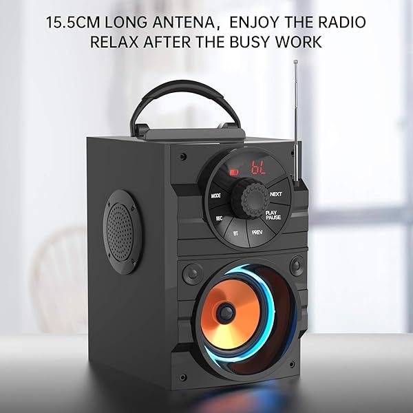Altavoces portátiles Bluetooth grandes con luz, inalámbricos, con subwoofer, radio FM, luces LED, ecualizador, graves potentes, Bluetooth 4.2