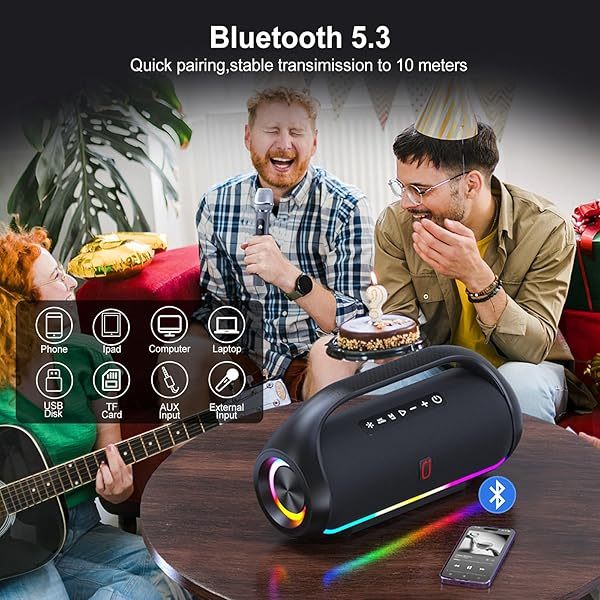 Altavoz Bluetooth, altavoz Bluetooth portátil resistente al agua con graves potentes y luces LED