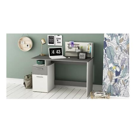 Escritorio Contemporáneo color Blanco/Gris 1 puerta 1 cajón