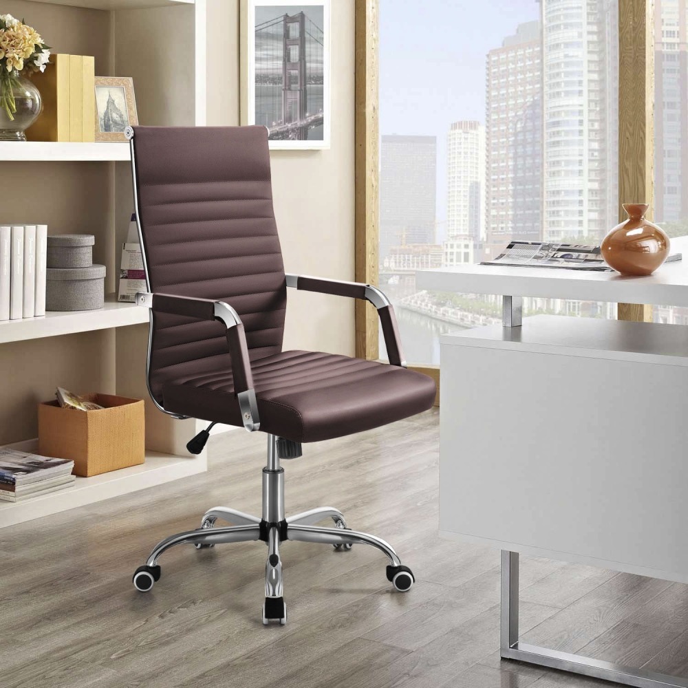 Silla de Trabajo con Brazos - Piel Imitación Cuero - Ideal para Oficina/Reuniones